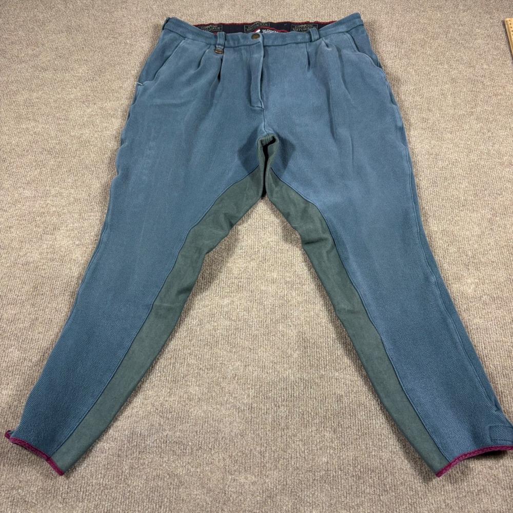 On Course Cotton Naturals Blue Herringbone Full Seat Riding Breeches US 32